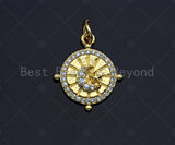 18K Gold CZ Micro Pave Star Moon Swirl Patten Charm, Dainty Gold Coin Charm, 15mm, Sku#Z1139 Bestbeads&Beyond