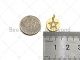CZ Clear Micro Pave Five Point Star On Round Coin Pendant, Star Pave Pendant, Dainty Gold Coin Charm, 12mm, Sku#Z1140