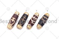 16x39mm Large Natural Tibetan Agate Gold Finish Barrel Shape Spacer Beads, Oval Tibetan Agate Beads, sku#U950