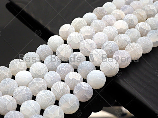High Quality Natural White Frosted Matte Fire Agate, White Round 6mm/8mm/10mm/12mm Fire Agate, Cracked Agate, 15.5" Full Strand, sku#UA144