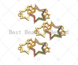 Colorful CZ Micro Pave Star Charm/Pendant, Bracelet Charm ,Star Pave Pendant, Multi Stars Connector,Gold plated Star ,18x30mm, Sku#LK112