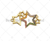 Colorful CZ Micro Pave Star Charm/Pendant, Bracelet Charm ,Star Pave Pendant, Multi Stars Connector,Gold plated Star ,18x30mm, Sku#LK112