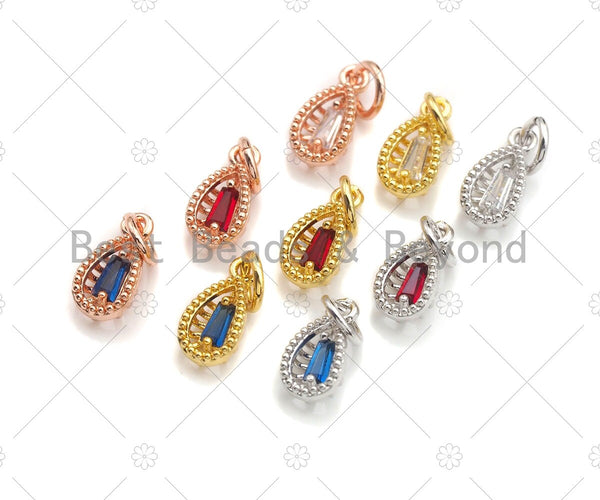 Colorful CZ Micro Pave Teardrop Shape Pendant, Fashion Jewelry Findings, Gold/Silver/Rose Gold Finish ,5x11mm,sku#Z1151