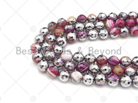 Natural Half Silver Red Agate Beads, 8mm/10mm/12mm Round Faceted red Agate Beads, 15.5" Full Strand, sku#UA153