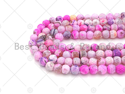 Natural Pink Fire Agate Beads, 6mm/8mm Round Faceted Fire Agate Beads, 15.5" Full Strand, Sku#UA157