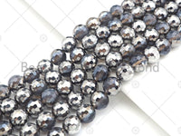 Half Silver Plated Grey Agate Beads, 10mm/12mm Round Faceted Gray Silver Beads, 15.5" Full Strand, sku#UA158