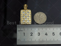 CZ Micro Pave Rectangle Mosaic lattice Charm/Pendant, Gold Dog Tag Charm, Pave Pendant, Gold plated charm, 15x24mm, Sku#LK126