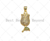 CZ Micro Pave Tulip Flower Charm/Pendant, Tulip Rose Shape Charm, Pave Pendant, Gold plated charm, 10x21mm, Sku#LK128