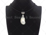 Large Natual Mother of Pearl Shell Pendant, Focal Puffy Pearl Pendant Silver Gold Finish with Pearl, Focal Pearl Pendant, sku#R47