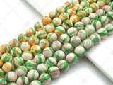 Yellow Green Pink Mottled Jade Beads, Round Smooth 8mm/10mm/12mm, Dyed Jade Gemstone Beads, 15.5" Full Strand, sku#UA105