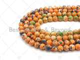 Orange Navy Green Mottled Jade Beads, Round Smooth 8mm/10mm, Dyed Jade Gemstone Beads, 15.5" Full Strand, sku#UA106