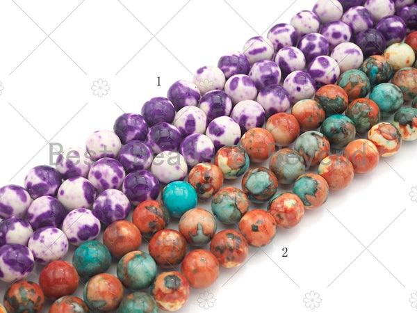 Purple Orange Blue Mottled Jade Beads, Round Smooth 8mm/10mm/12mm, Dyed Jade Gemstone Beads, 15.5" Full Strand, sku#UA107