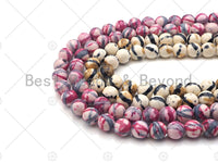 Black White Navy Pink Mottled Jade Beads, Round Smooth 8mm/10mm/12mm, Dyed Jade Gemstone Beads, 15.5" Full Strand, sku#UA109