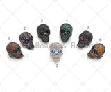 CZ Pave Paracord Sliding Skull Beads, Orange/Green/White Skull Beads, Paracord Beads, Paracord Survival Bracelet,, 11x15mm, sku#Y269