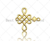 CZ Micro Pave Lucky Chinese knot Pendant/Charm/Connector, Propitious Cubic Zirconia Pendant, 18K Gold Tone, 18mm, Sku#Y270