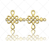 CZ Micro Pave Lucky Chinese knot Pendant/Charm/Connector, Propitious Cubic Zirconia Pendant, 18K Gold Tone, 18mm, Sku#Y270