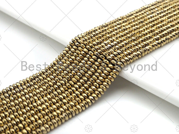 Darker Gold Hematite Rondelle Faceted Spacer Beads,2x3/2x4/3x6/3x8mm Rondelle Gold Color Hematite, 15.5" Full Strand, sku#S129