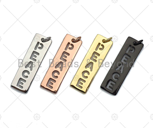 Hollow Out PEACE Bar Pendant, Gold/Silver/Rose Gold/Black Rectangle Dog Tag Pendant, DIY Jewelry Gift, 10x29mm, Sku#ML05