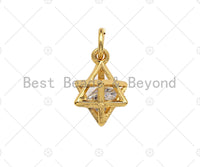 3D Gold Merkaba Star, Star Cage Pendant, Star Cage Necklace Bracelet Charms, 10x12mm, Sku#Y272