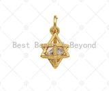 3D Gold Merkaba Star, Star Cage Pendant, Star Cage Necklace Bracelet Charms, 10x12mm, Sku#Y272