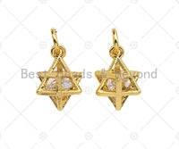 3D Gold Merkaba Star, Star Cage Pendant, Star Cage Necklace Bracelet Charms, 10x12mm, Sku#Y272