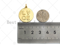 18k Shiny Gold Finish Round LOVE Coin Charms, Embossment LOVE Charms, Round Coin Pendant, Gold Charm, DIY Necklace Charms, 20mm, Sku#Y275