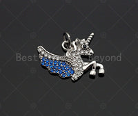 Cobalt CZ Micro Pave Unicorn Pendant/Charm, Legendary creature Charm Pendant, Silver/Gold/Rose Gold Tone, 16x21mm, Sku#Y285