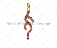Fuchsia CZ Micro Pave Coral Branch Pendant/Charm, Antler Tree Branch Cubic Zirconia Pendant, Silver/Gold/Rose Gold Tone, 10x34mm, Sku#Y286