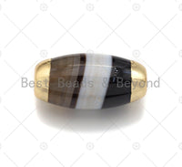 15x30mm Large Natural Banded Agate with Silver/Gold/Rose Gold Finish,Barrel Shape Spacer Beads, Oval Banded Agate Beads, sku#U993 Bestbeads&Beyond