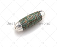 14x41mm Large Natural Tibetan Agate Barrel Shape Spacer Beads, Silver Tone, Oval Tibetan Agate Beads, sku#U963
