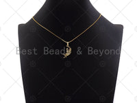 CZ Micro Pave Angel On Cresent Moon Shape Pendant, Gold Plated Charm Pendant, Necklace Bracelet Charm Pendant, 13x26mm,sku#F1235