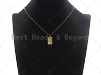 CZ Micro Pave Dog Cross On Rectangle Shape Pendant, Gold Plated, Necklace Bracelet Charm Pendant, 16x25mm,sku#F1239