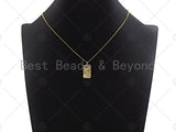 CZ Micro Pave Dog Cross On Rectangle Shape Pendant, Gold Plated, Necklace Bracelet Charm Pendant, 16x25mm,sku#F1239