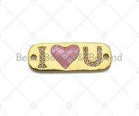 I Love you  Connector, Pink Mother-of-pearl Bar Connector , Cubic Zirconia Pendant, Gold Tone,10x27 mm, Sku#LK75