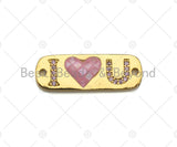 I Love you  Connector, Pink Mother-of-pearl Bar Connector , Cubic Zirconia Pendant, Gold Tone,10x27 mm, Sku#LK75