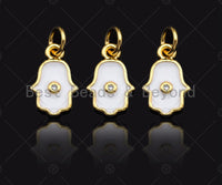 White Enamel Hamsa Hand Shape Pendant,CZ Micro Pave pendant,Enamel pendant,Enamel Jewelry, 8x13mm,sku#LD01