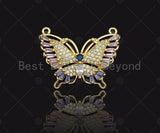 Purple CZ Micro Pave Butterfly Shape Pendant, Gold Plated Jewelry, Necklace Bracelet Charm Pendant, 22x29mm,sku#LD03