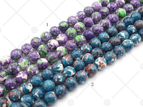 Purple Green Orange Blue Mottled Jade Beads, Round Smooth 8mm/10mm/12mm, Dyed Jade Gemstone Beads, 15.5" Full Strand, sku#UA108