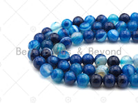 High Quality Blue Banded Agate Round Smooth Beads, 6mm/8mm/10mm/12mm Agate, Natural Blue Agate Beads, 15.5"Full Strand, sku#UA116 Bestbeads&Beyond