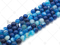 High Quality Blue Banded Agate Round Smooth Beads, 6mm/8mm/10mm/12mm Agate, Natural Blue Agate Beads, 15.5"Full Strand, sku#UA116 Bestbeads&Beyond