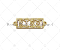 KISS on Rectangle Connector, Kiss Bracelet Link, Rectangle  Connector, Cubic Zirconia Pendant, Gold Tone, 10x31mm, Sku#LK85