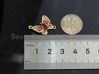 Fuchsia CZ Butterfly Connector, Butterfly Bracelet Link, Butterfly Pendant, Cubic Zirconia Pendant, Gold Tone, 16x18mm, Sku#LK86 Bestbeads&Beyond