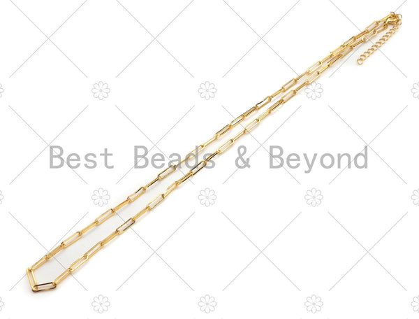16"/7" Dainty Finished Gold Paper Clip Chain Necklace and Bracelet, Gold Necklace Bracelet,  Ready to wear w/Lobster Clasp, sku#LK106
