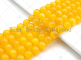 Cat's Eye Yellow/White Round Beads, 6mm/8mm/10mm/12mm Smooth Round, 15.5'' Full Strand, Sku#UA160