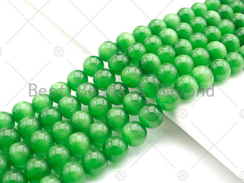 Cat's Eye Green/Light Green Round Beads, 6mm/8mm/10mm/12mm Smooth Round, 15.5'' Full Strand, Sku#UA162