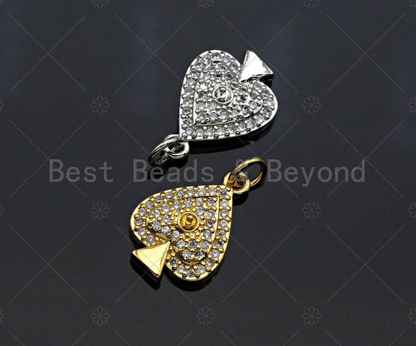CZ Micro Pave Peach Heart Shape Pendant, Cubic Zirconia Pave Charm, Fashion Jewelry Findings, 12x17mm, sku#F1264