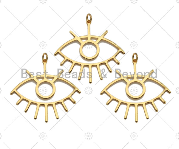 CZ Micro Pave Evil Eye with Eyelash Frame Pendant/Charm, Gold Evil Eye Cubic Zirconia Pendant Charm,36x33mm,sku#Y313