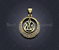 CZ Micro Pave Curve Pattern On Round Ring Shaped Pendant/Charm, Gold Cubic Zirconia Pendant Charm,17x21mm,sku#F1268