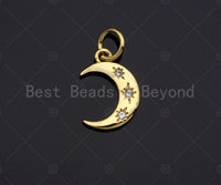 Dainty Gold Star Cresent Moon Charms, Dainty Charms, Moon Pendant, Gold Coin Pendant, Gold Necklace Charms, 9x12mm, Sku#LK114