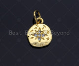 Dainty CZ Micro Pave Gold North Star On Round Coin Charms, Gold Charm, Gold Pendant, 9x11mm, Sku#LK120